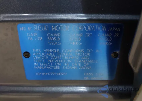 2009 Suzuki Sx4 Touring from USA, damaged, VIN JS2YB417795100957